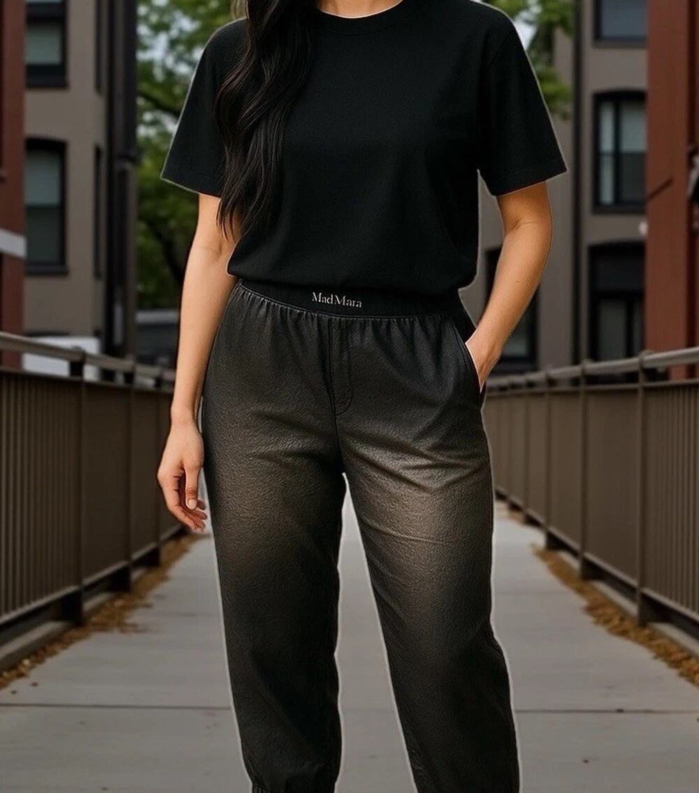 Max Mara Leisure Balzac Italian Black Satin Jogger Quiet Luxury Chic EU 44/US 10